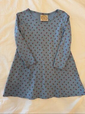 Beaufort Bonnet Blue Floral Knit Swing Dress - Small Red Flower Print
